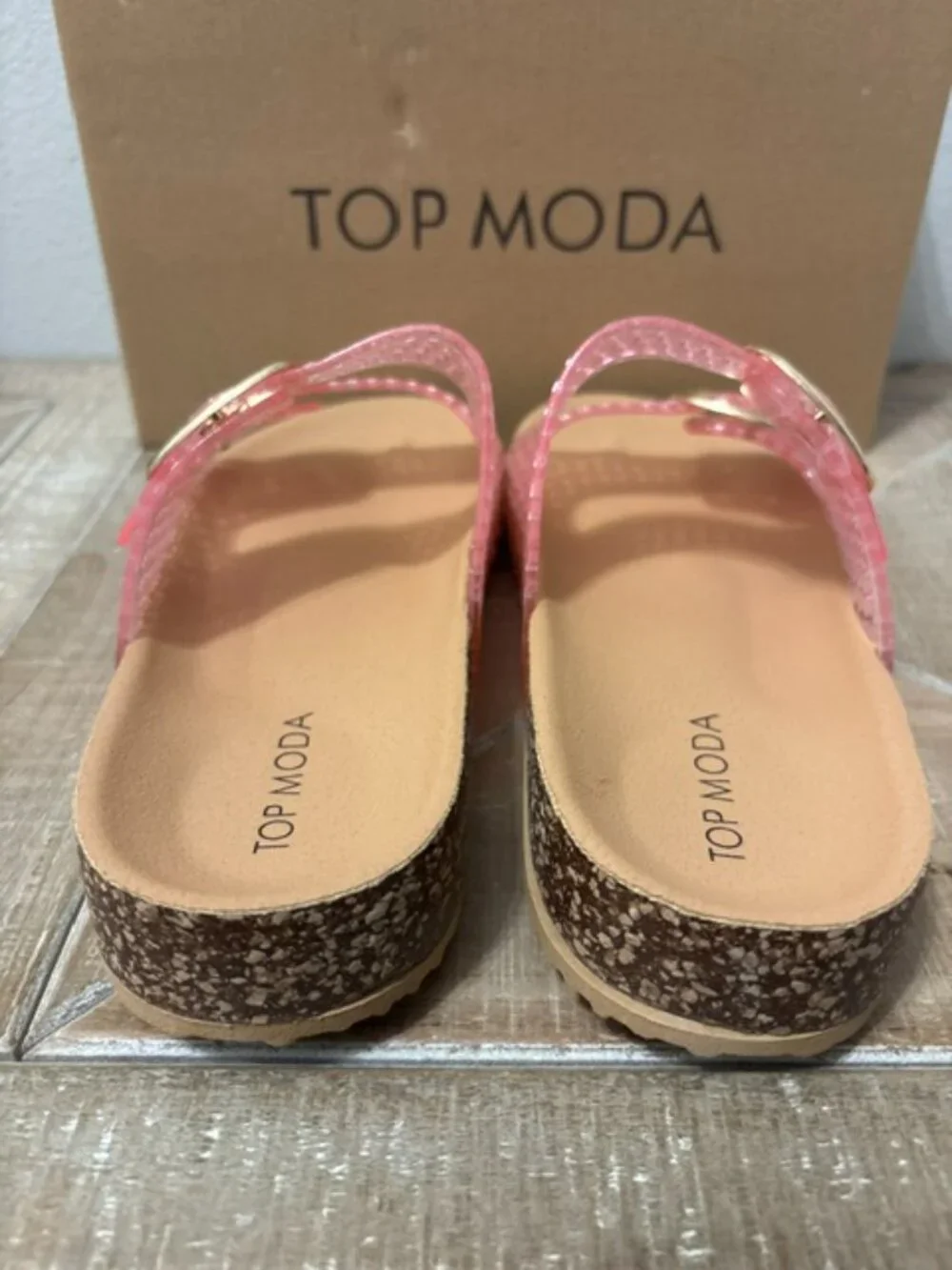 NEW Top Moda Seattle Clear Double Strap Slide Sandals Pink Size 7 - Picture 4 of 6